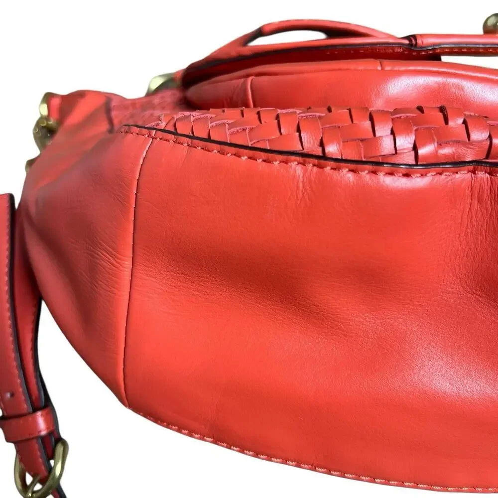 Coach Kristin Orange Woven Leather Double Handles Satchel Shoulder Bag
